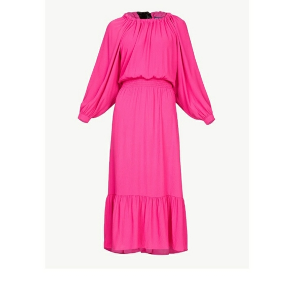 Scoop Blouson Midi Dress With Bow Back | Various Sizes | Magenta Pink - Picture 2 of 6